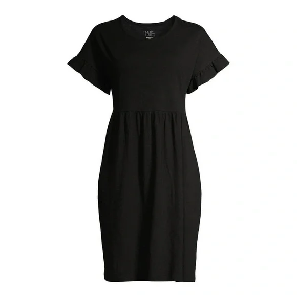 Time and Tru Women's Knit Babydoll Dress with pockets, Black, Size: Small - Picture 3 of 3